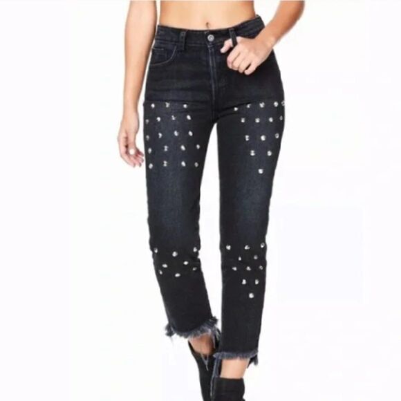 Carmar Black High-Waisted Embellished Jeans - Picture 1 of 5